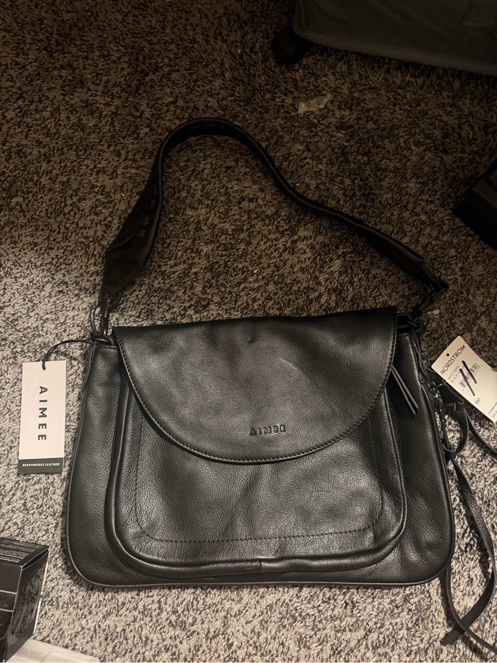Aimee Kestenberg Ripley Convertible Black Pebbled Leather Flap Shoulder Bag